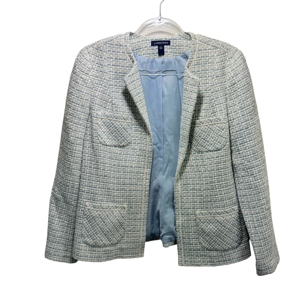 Lands End Academia Preppy Heritage Textured‎ Quiet Luxury Tweed Blazer 12 Blue